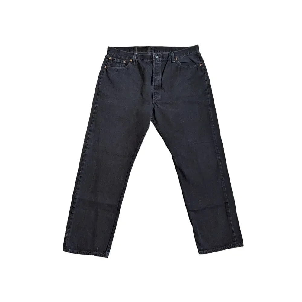 Vintage Y2K Levi 501 Jeans Black Faded Made in USA Button Fly Mens 42 Pant Denim